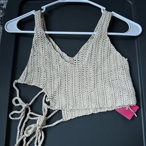 SHEIN Cream Knit Crop Top with Side Ties